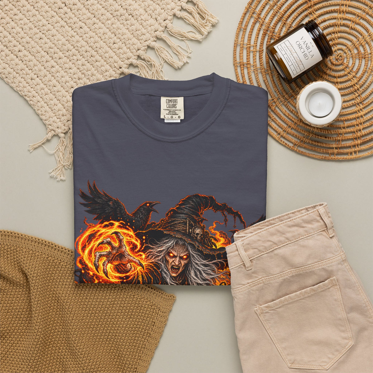 Witchcraft Cauldron T-Shirt — Spooky Flame Sorceress Graphic Tee