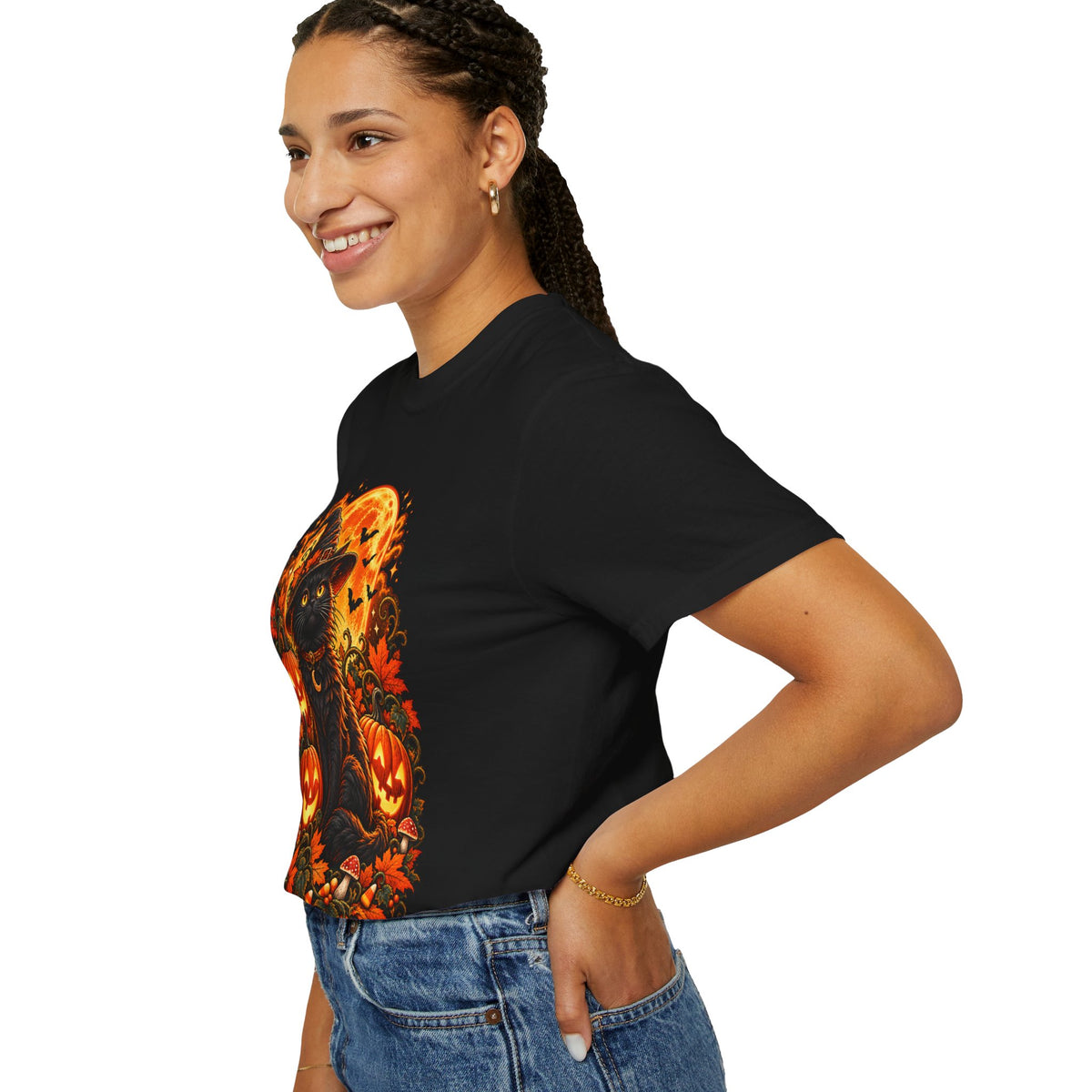 Halloween Black Cat T-Shirt – Pumpkin Moon Witchy Autumn Graphic Tee