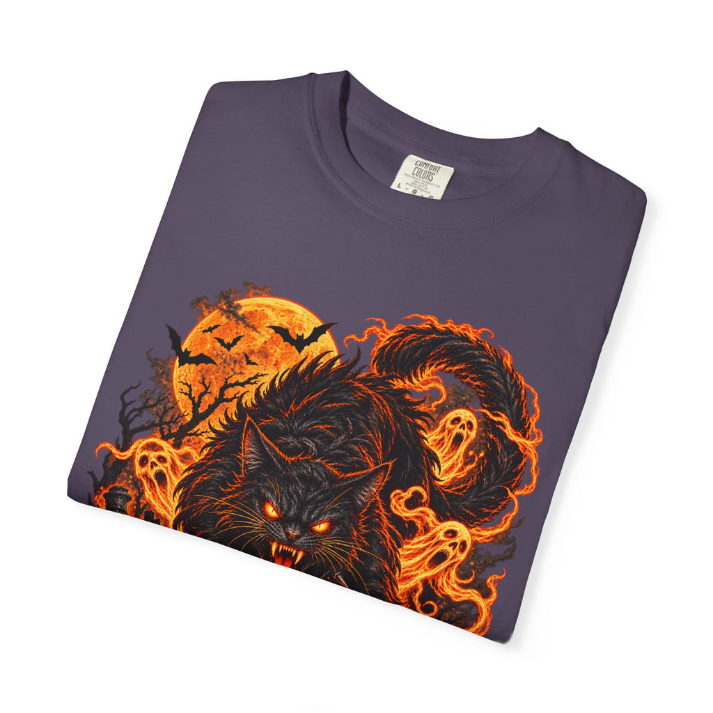 Werecat Horror Halloween T-Shirt — Fiery Moon Beast Graphic Tee