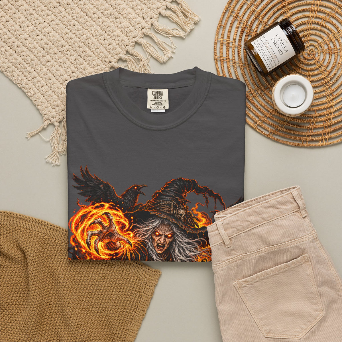 Witchcraft Cauldron T-Shirt — Spooky Flame Sorceress Graphic Tee