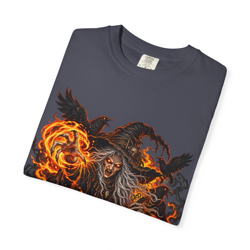 Witchcraft Cauldron T-Shirt — Spooky Flame Sorceress Graphic Tee