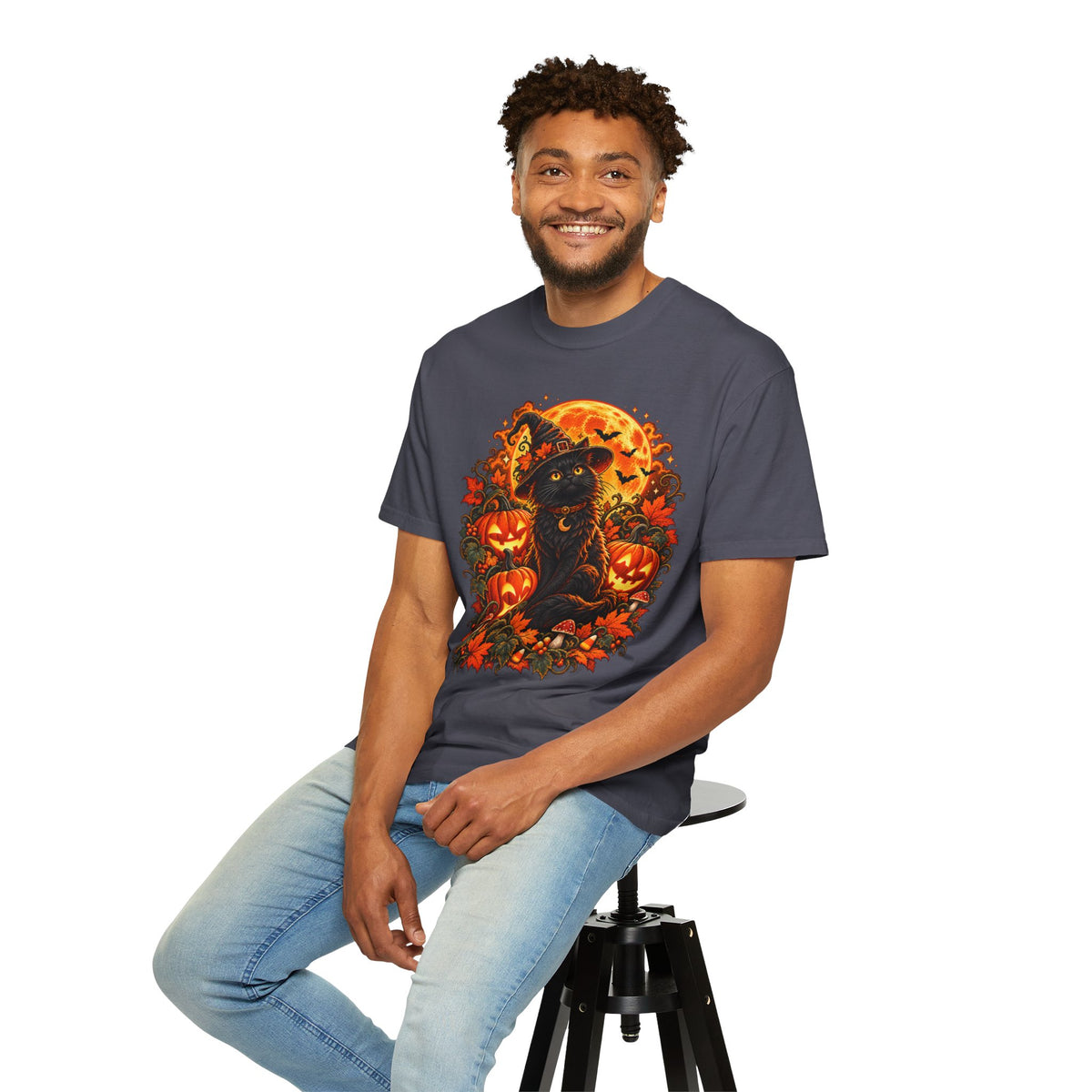 Halloween Black Cat T-Shirt – Pumpkin Moon Witchy Autumn Graphic Tee