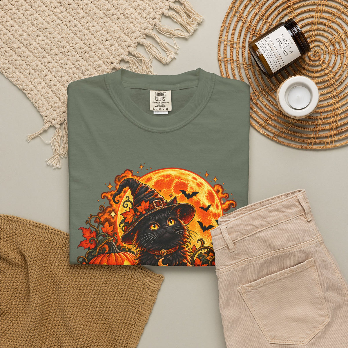 Halloween Black Cat T-Shirt – Pumpkin Moon Witchy Autumn Graphic Tee