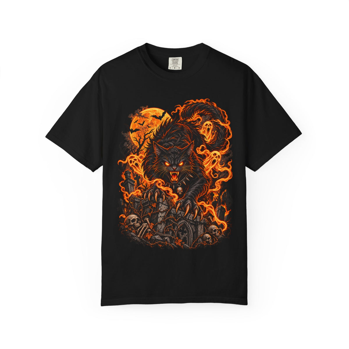 Werecat Horror Halloween T-Shirt — Fiery Moon Beast Graphic Tee