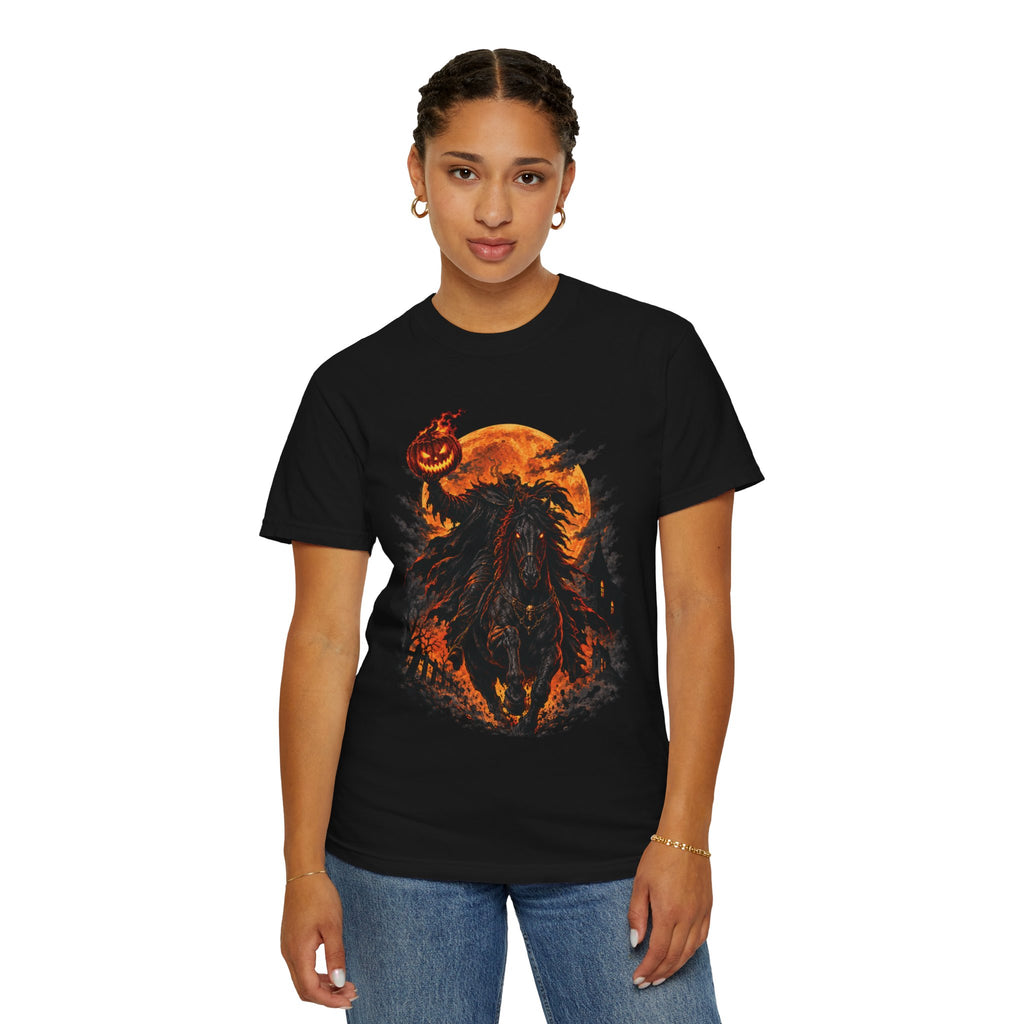 Headless Horseman Epic Halloween T-Shirt — Pumpkin Night Rider Graphic Tee