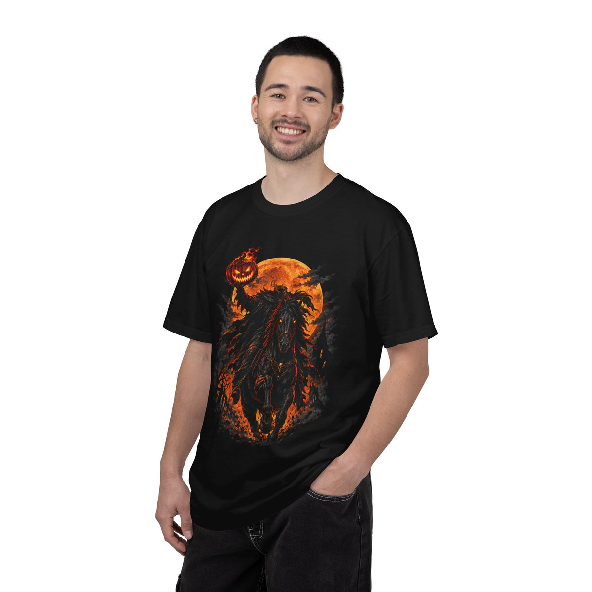 Headless Horseman Epic Halloween T-Shirt — Pumpkin Night Rider Graphic Tee