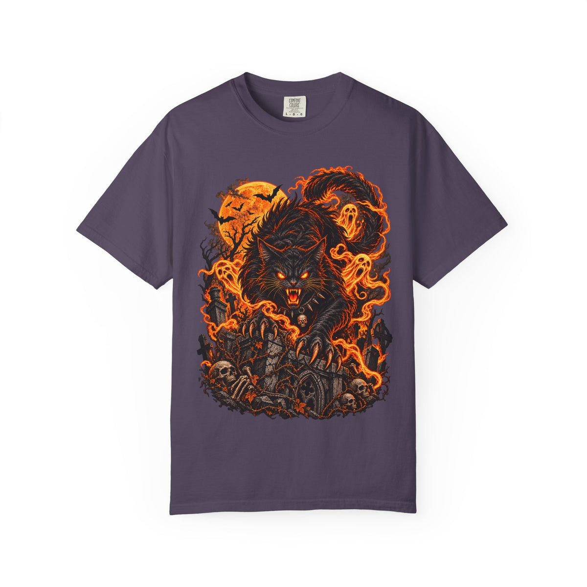 Werecat Horror Halloween T-Shirt — Fiery Moon Beast Graphic Tee