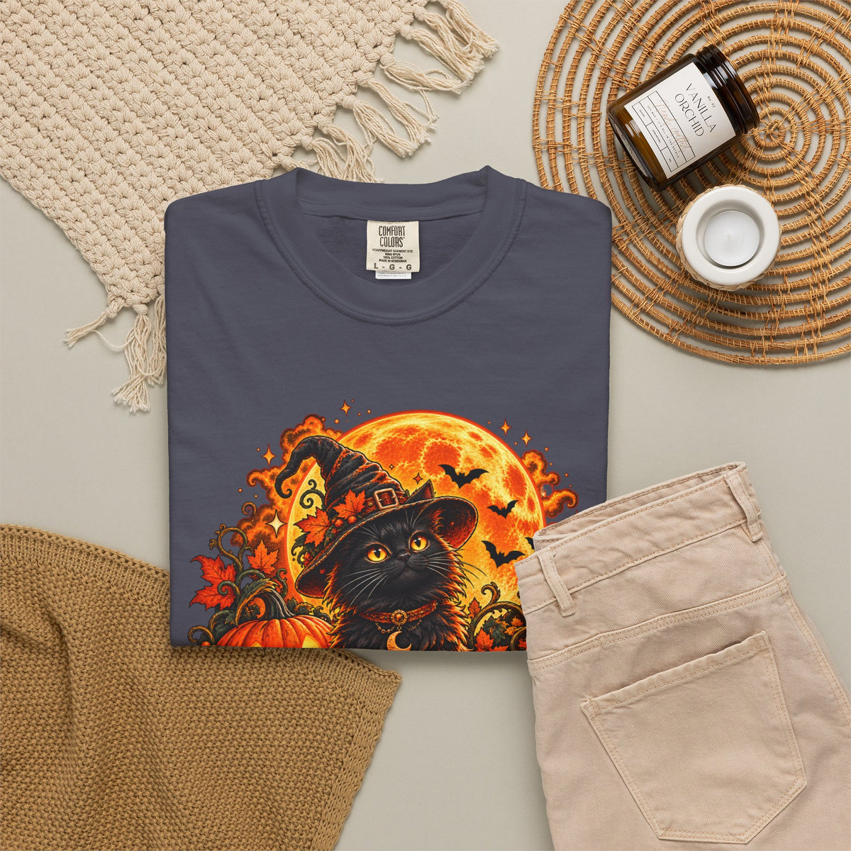 Halloween Black Cat T-Shirt – Pumpkin Moon Witchy Autumn Graphic Tee