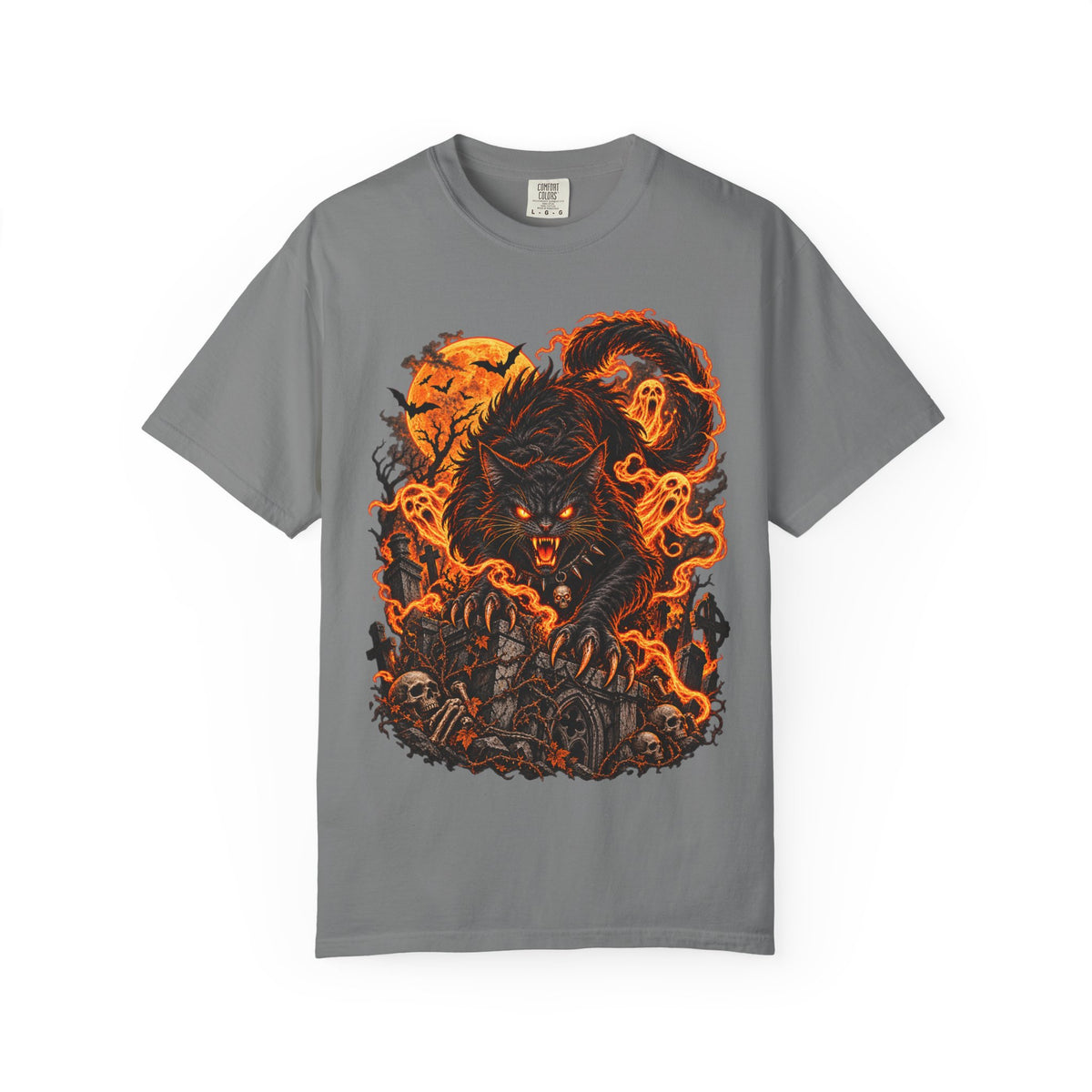 Werecat Horror Halloween T-Shirt — Fiery Moon Beast Graphic Tee