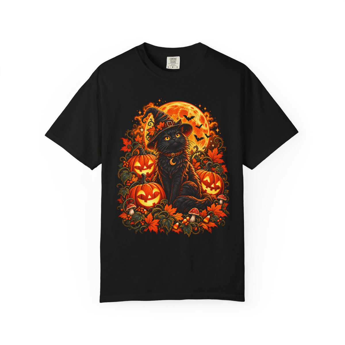 Halloween Black Cat T-Shirt – Pumpkin Moon Witchy Autumn Graphic Tee