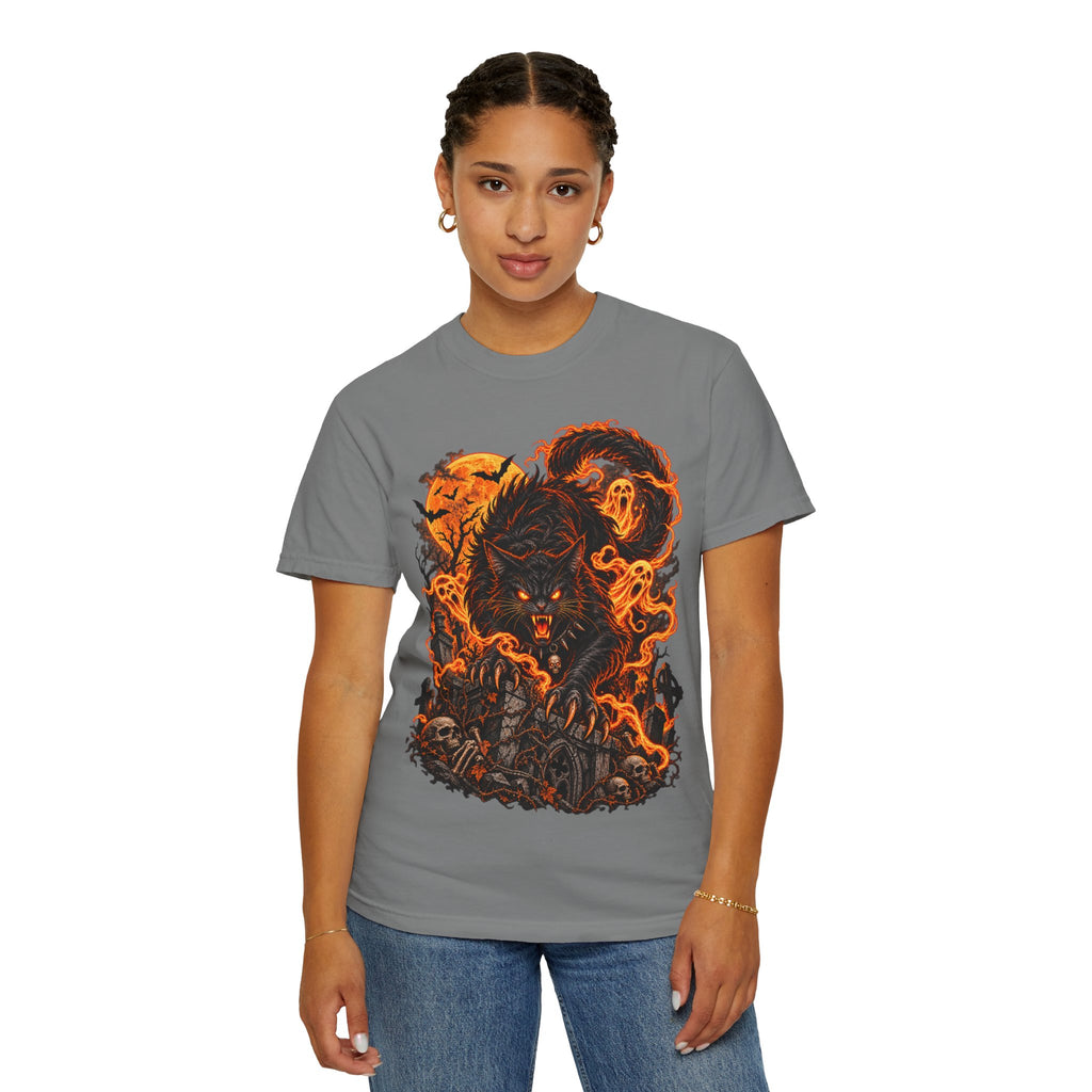 Werecat Horror Halloween T-Shirt — Fiery Moon Beast Graphic Tee