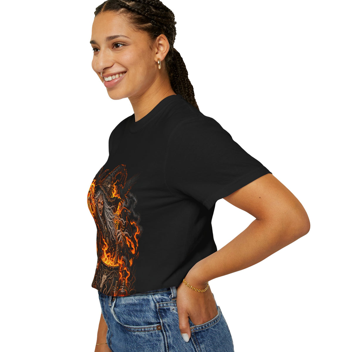 Witchcraft Cauldron T-Shirt — Spooky Flame Sorceress Graphic Tee