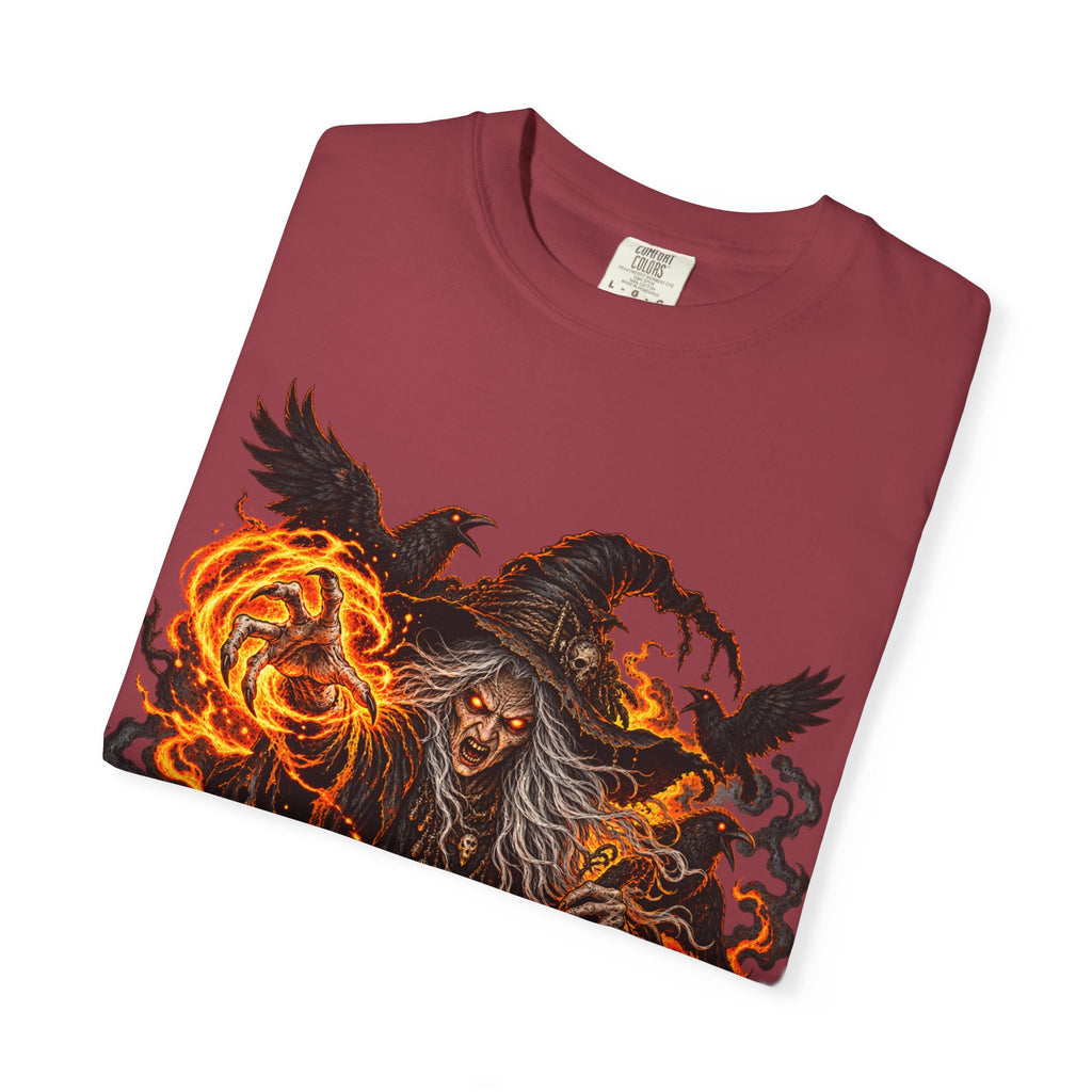Witchcraft Cauldron T-Shirt — Spooky Flame Sorceress Graphic Tee