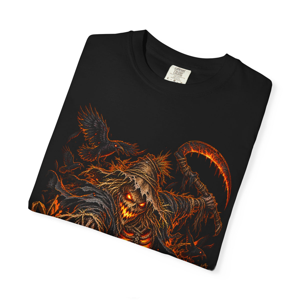 Scarecrow Reaper Halloween T-Shirt — Spooky Pumpkin Field Graphic Tee