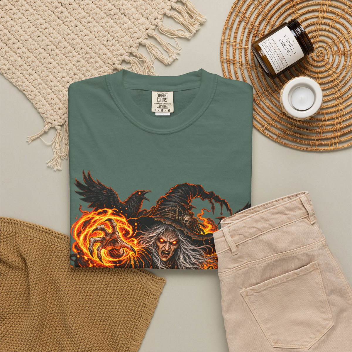 Witchcraft Cauldron T-Shirt — Spooky Flame Sorceress Graphic Tee