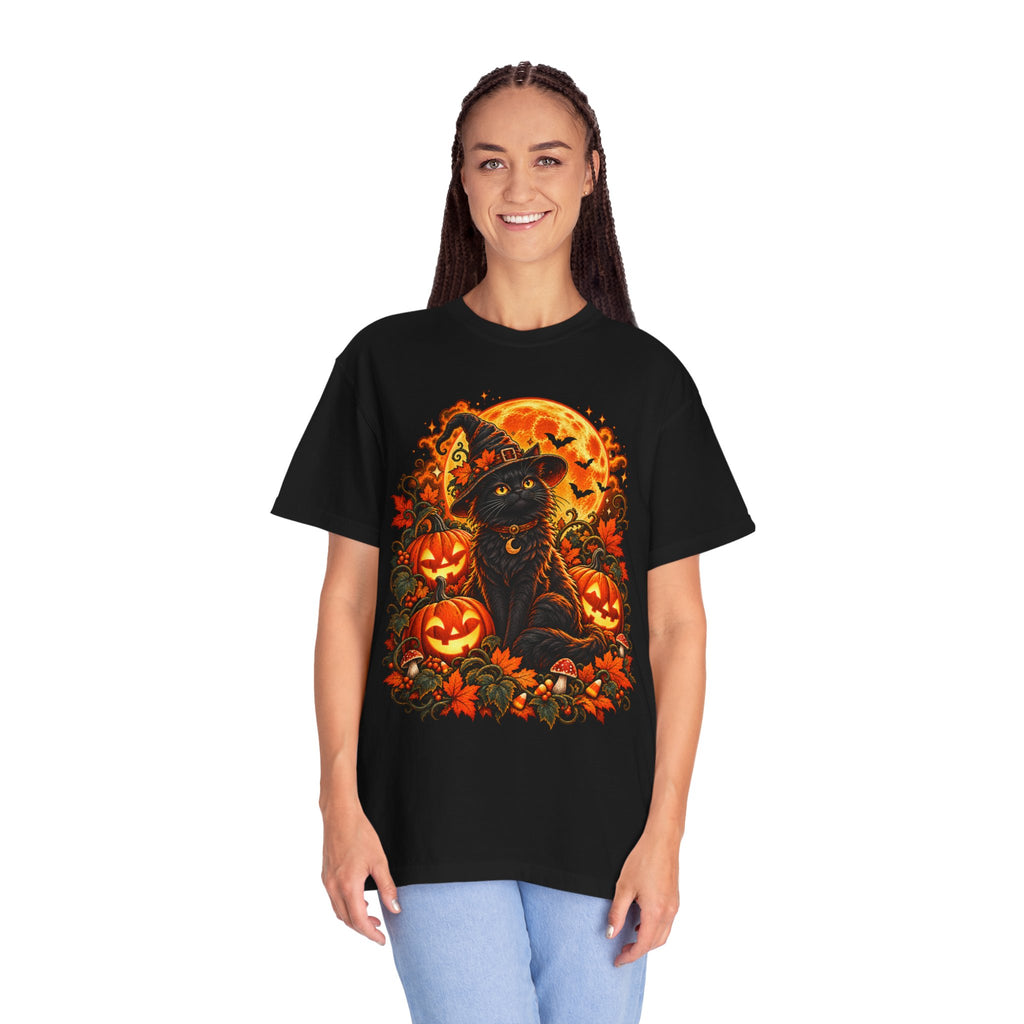 Halloween Black Cat T-Shirt – Pumpkin Moon Witchy Autumn Graphic Tee
