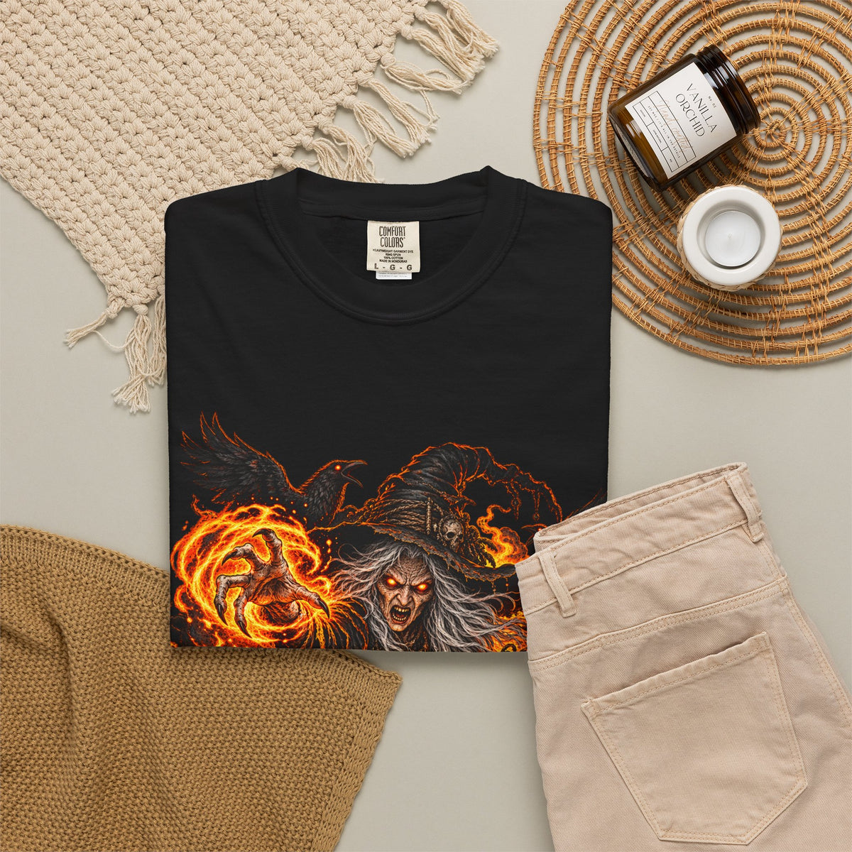 Witchcraft Cauldron T-Shirt — Spooky Flame Sorceress Graphic Tee