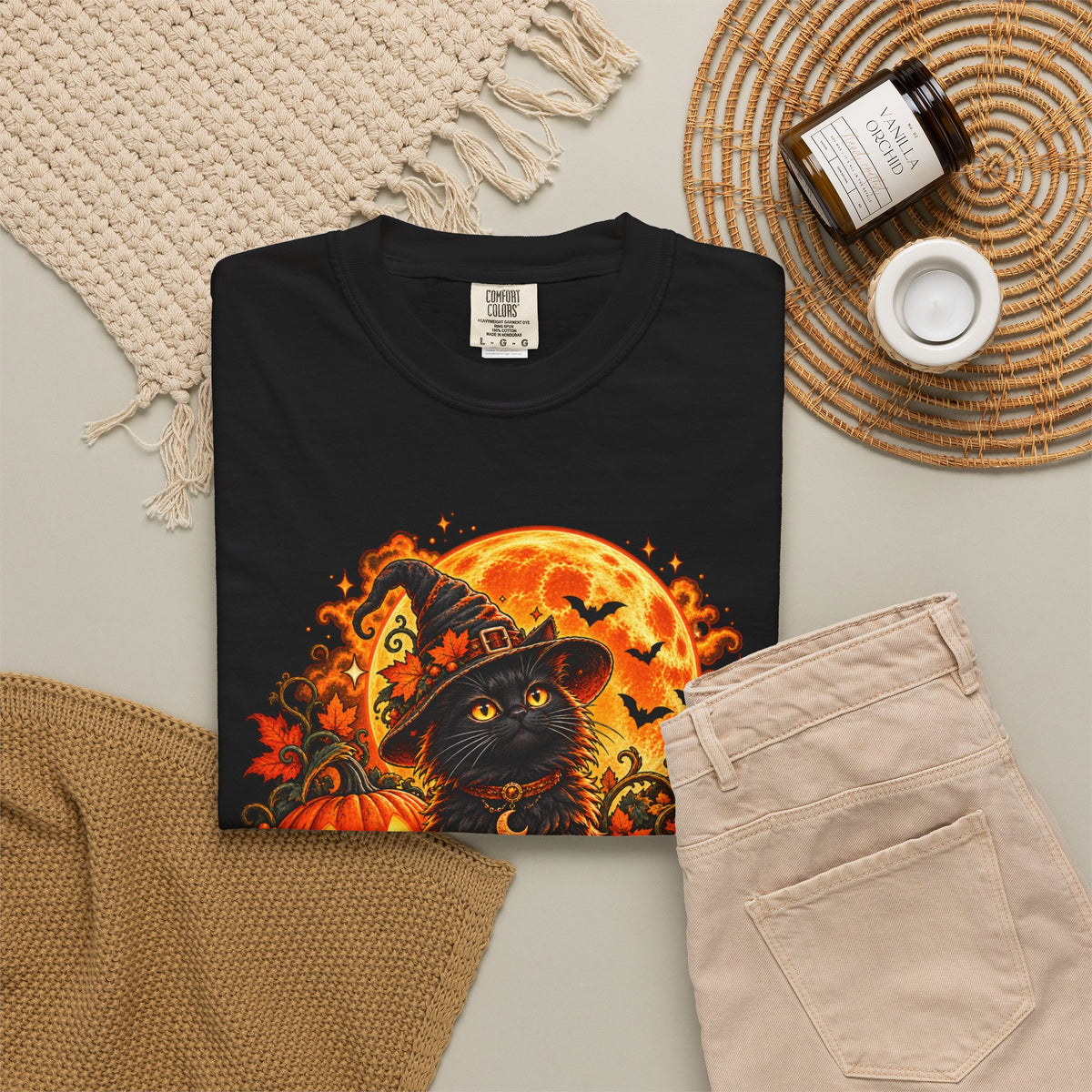 Halloween Black Cat T-Shirt – Pumpkin Moon Witchy Autumn Graphic Tee