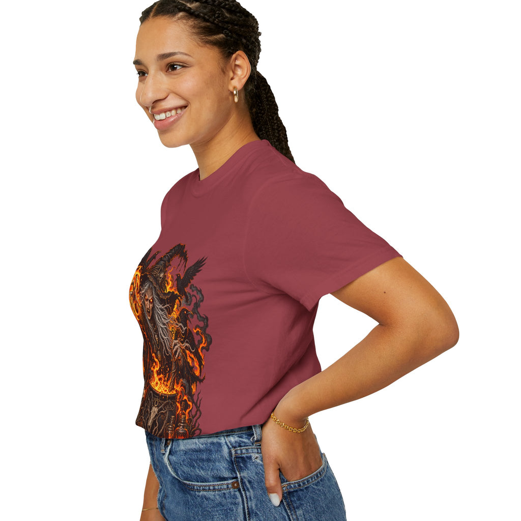 Witchcraft Cauldron T-Shirt — Spooky Flame Sorceress Graphic Tee