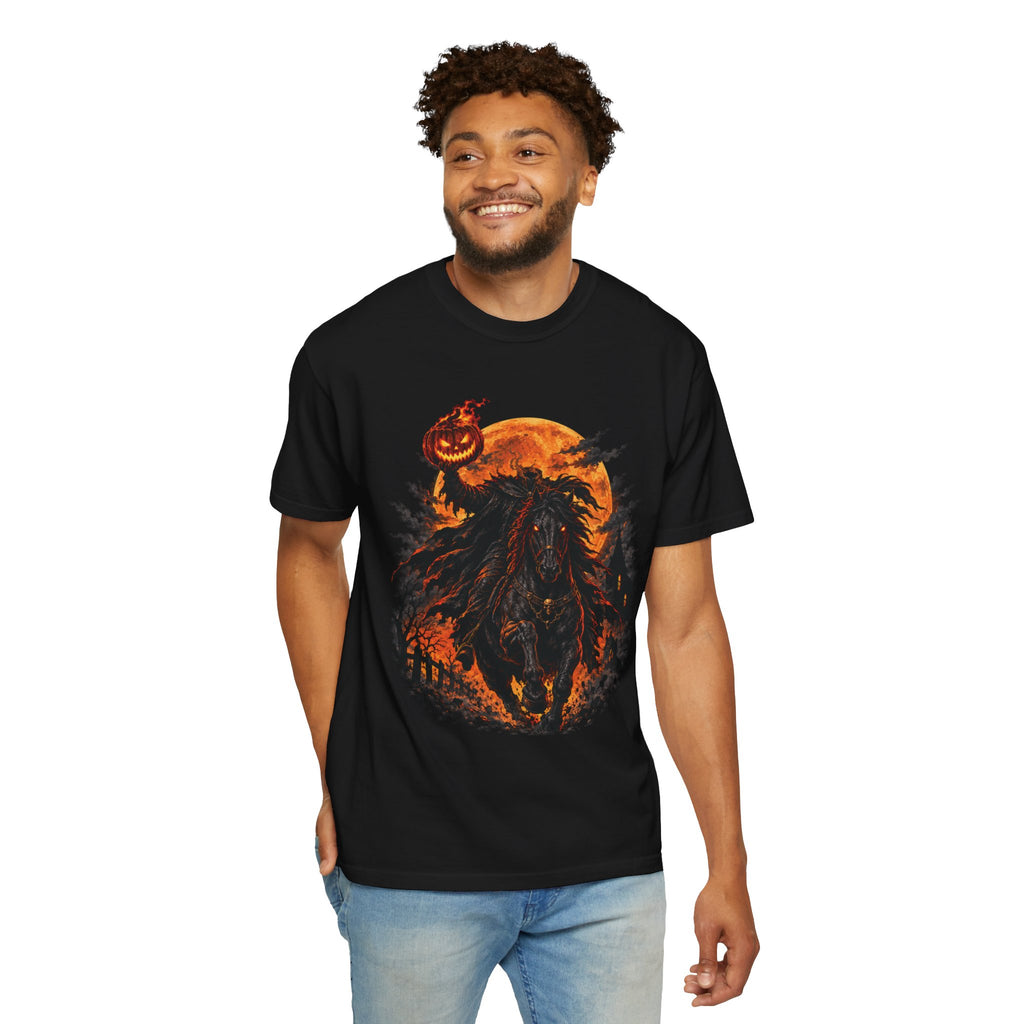 Headless Horseman Epic Halloween T-Shirt — Pumpkin Night Rider Graphic Tee
