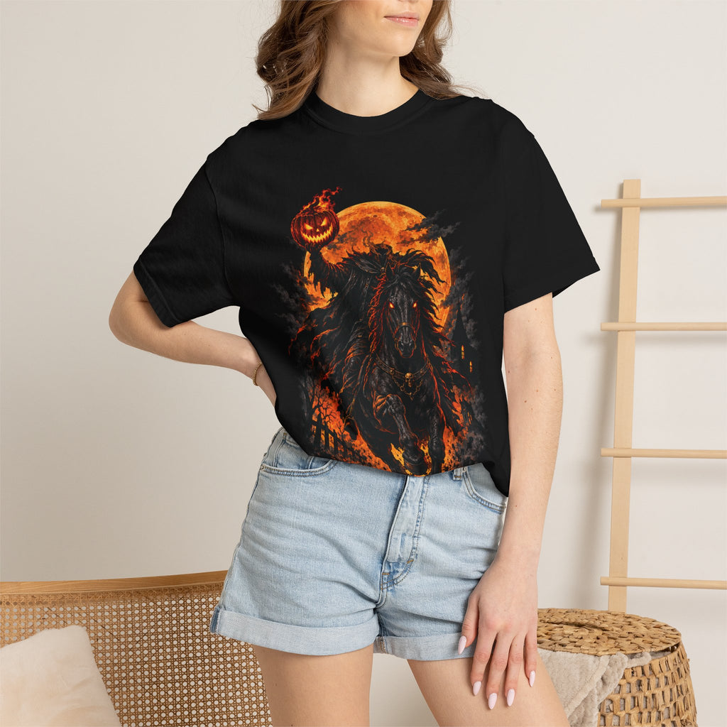 Headless Horseman Epic Halloween T-Shirt — Pumpkin Night Rider Graphic Tee